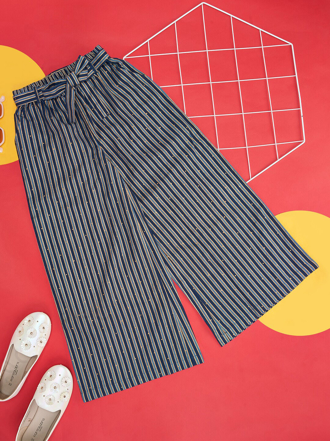 AKKRITI BY PANTALOONS Girls Wide Leg Fit Striped Mid Rise Palazzo