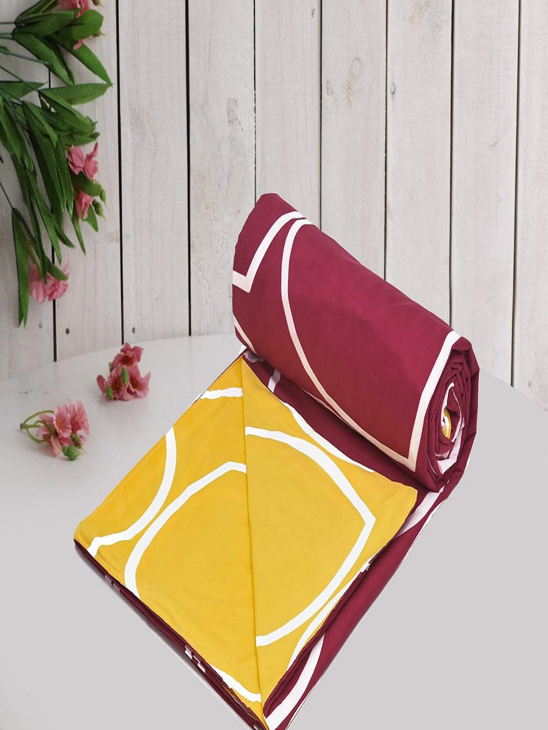 RRC Yellow & Red Geometric Printed Double Queen Duvet Cover With Zipper & Ties