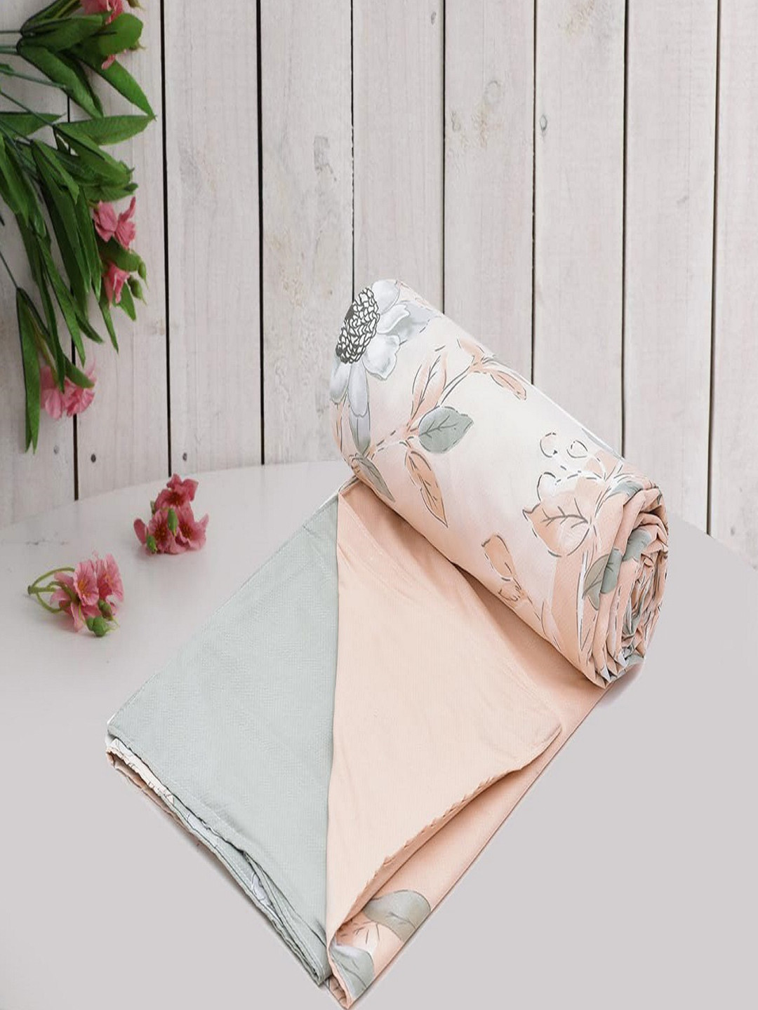 RRC Green & Cream Colored Printed Super Soft Microfiber Cotton Double Duvet Cover