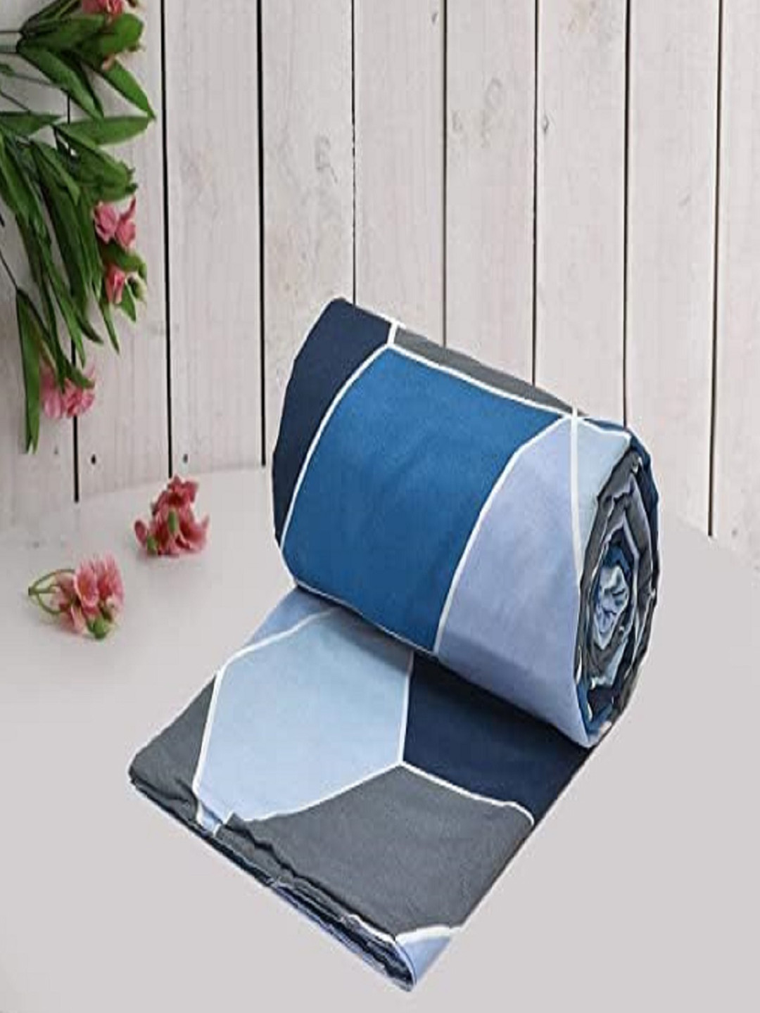 RRC Blue Printed  Double Duvet Cover With Zipper & Ties