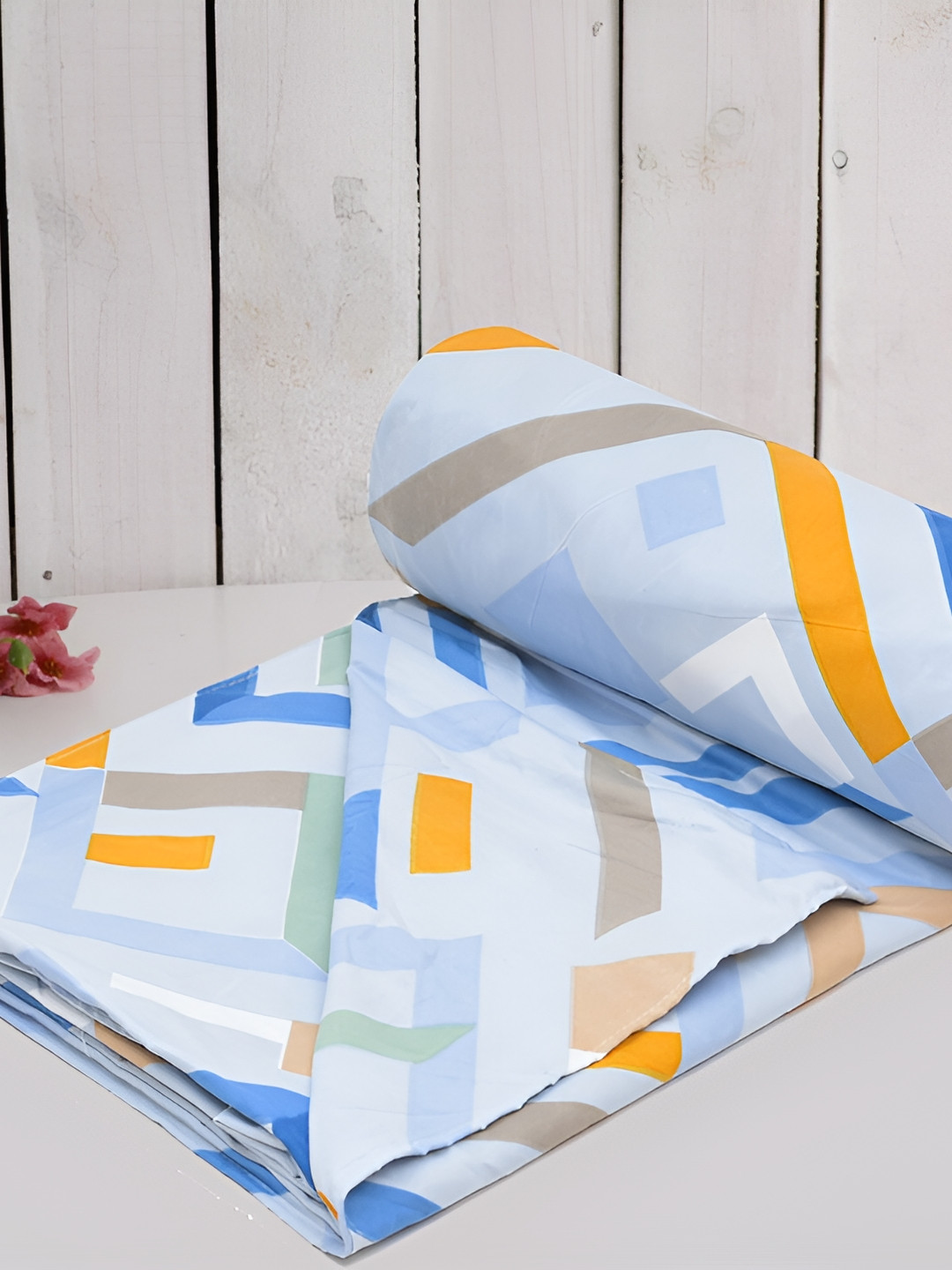 RRC Blue & Cream Colored Printed Super Soft Microfiber Cotton Double Duvet Cover