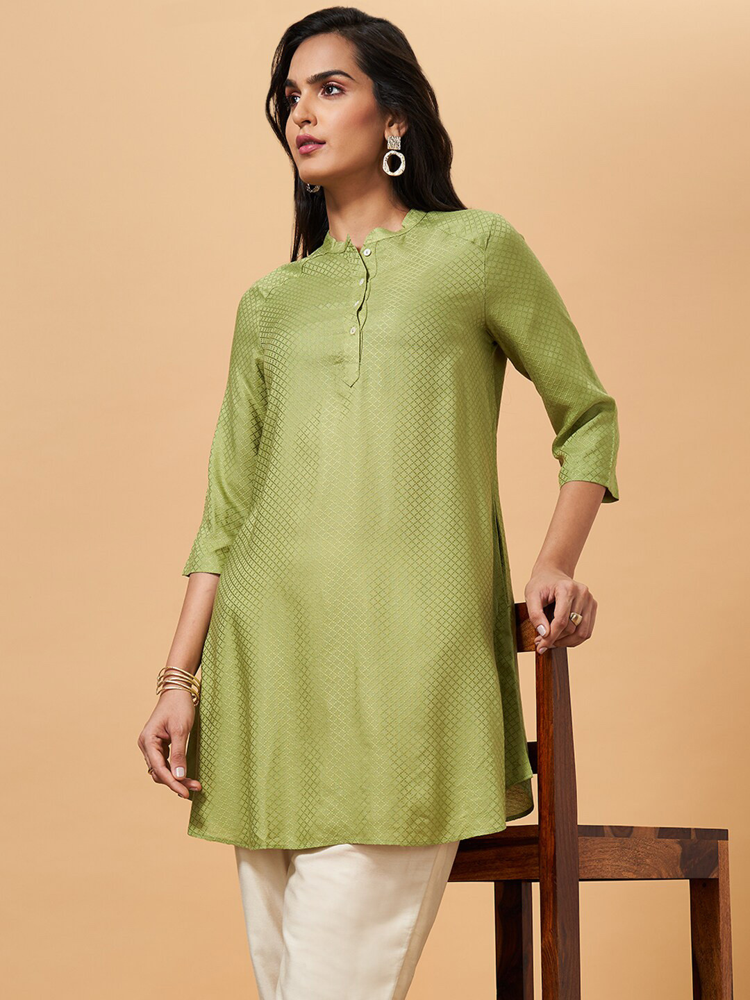 Marigold Lane Self Design Mandarin Collar Tunic
