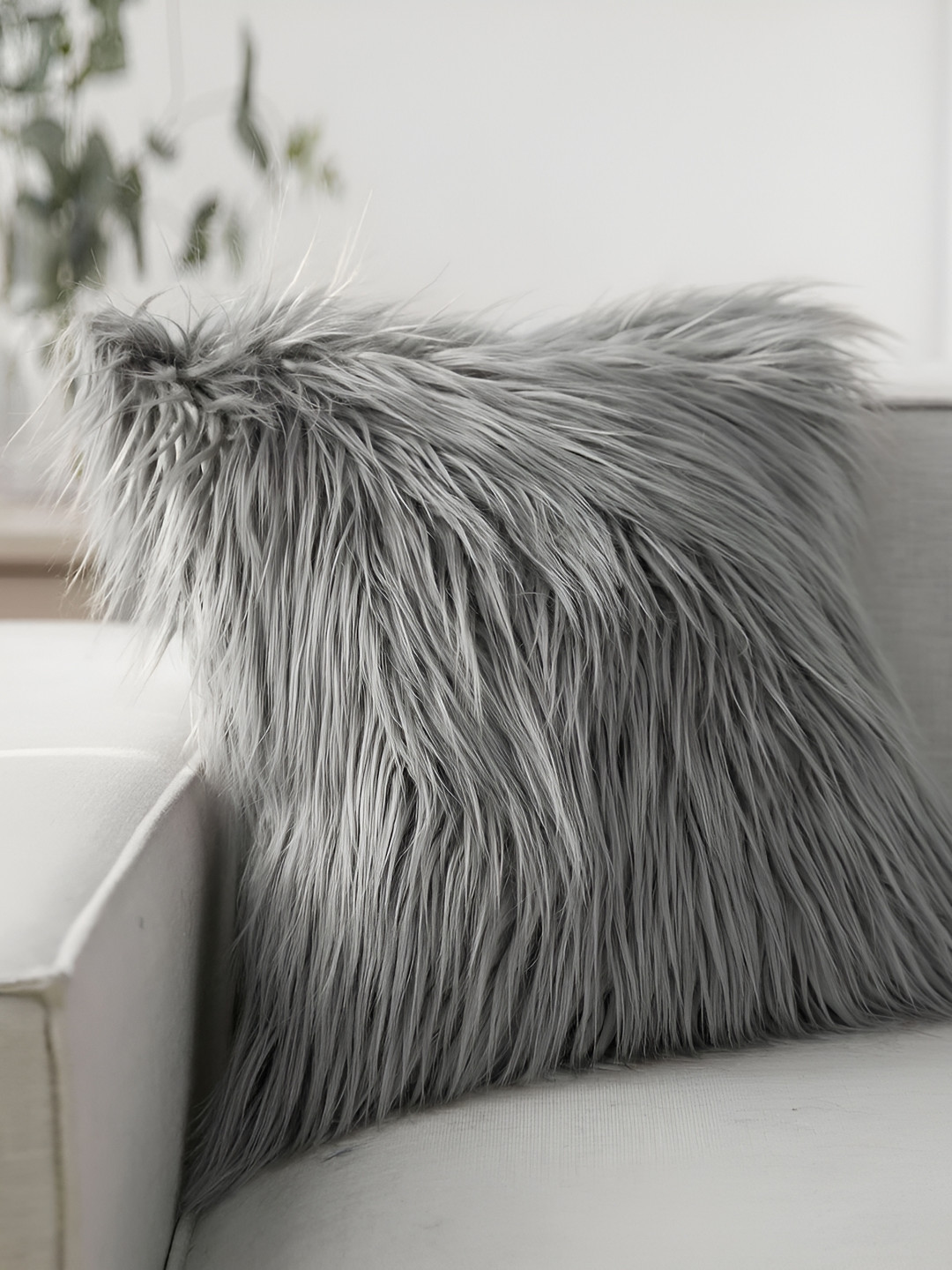 MONKDECOR Grey Quirky Fur Ultra Soft Textured Square Cushion Cover -12x12In