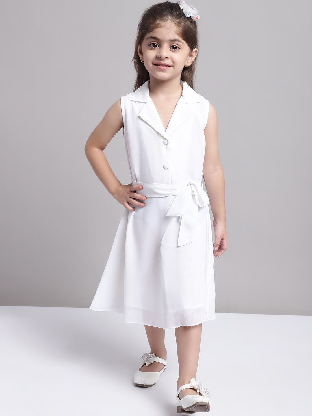 MINI & MING Girls V-Neck Sleeveless Georgette A-Line Dress