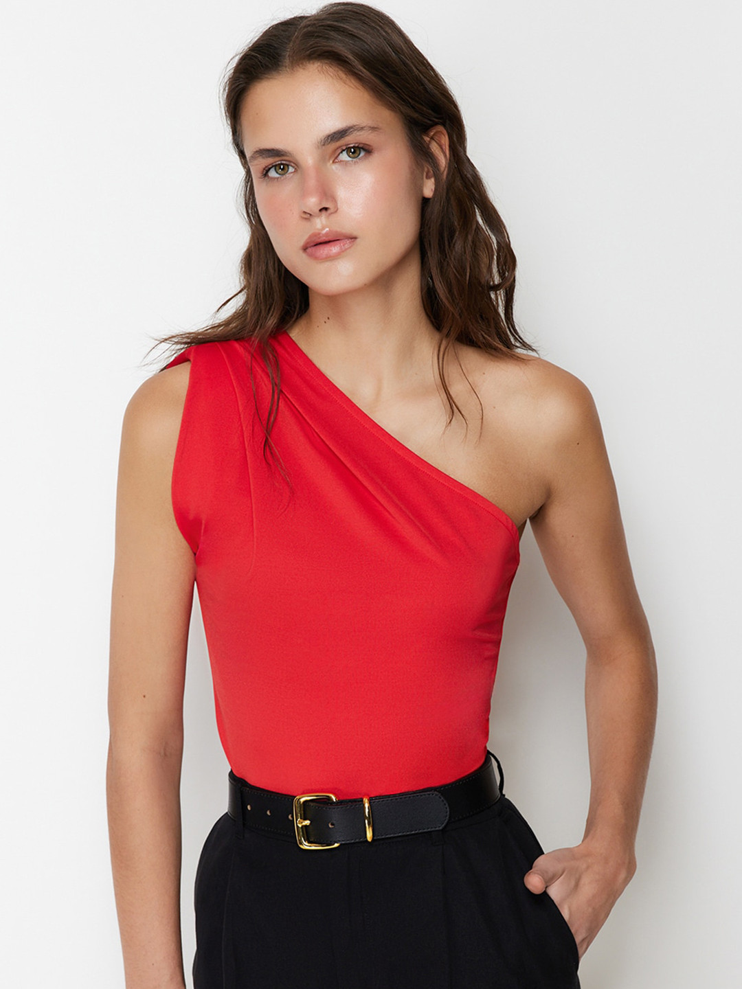 Trendyol Cherry Red One Shoulder Bodysuit