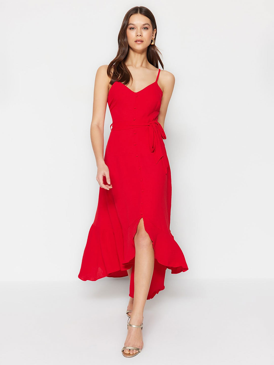 Trendyol Women Shoulder Straps Wrap Midi Dress