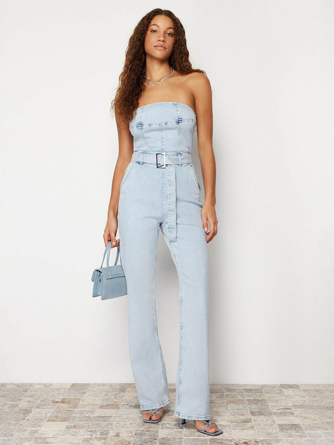 Trendyol Off-Shoulder Basic Denim Jumpsuit