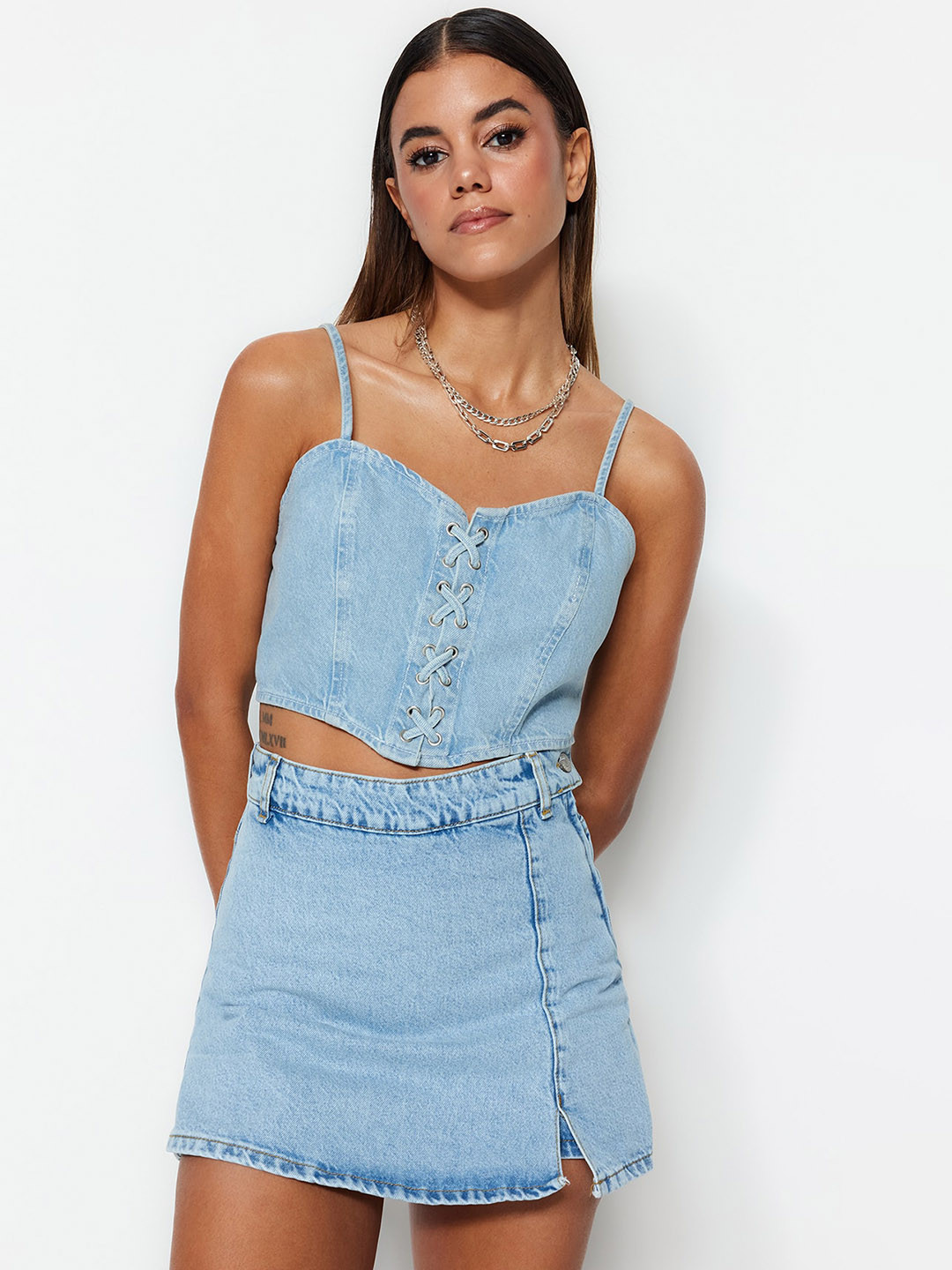 Trendyol Mid-Rise Pure Cotton Denim Skirt