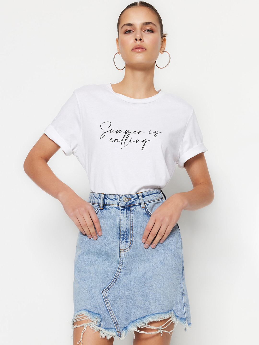 Trendyol Pure Cotton Fringed Pencil Mini Skirts
