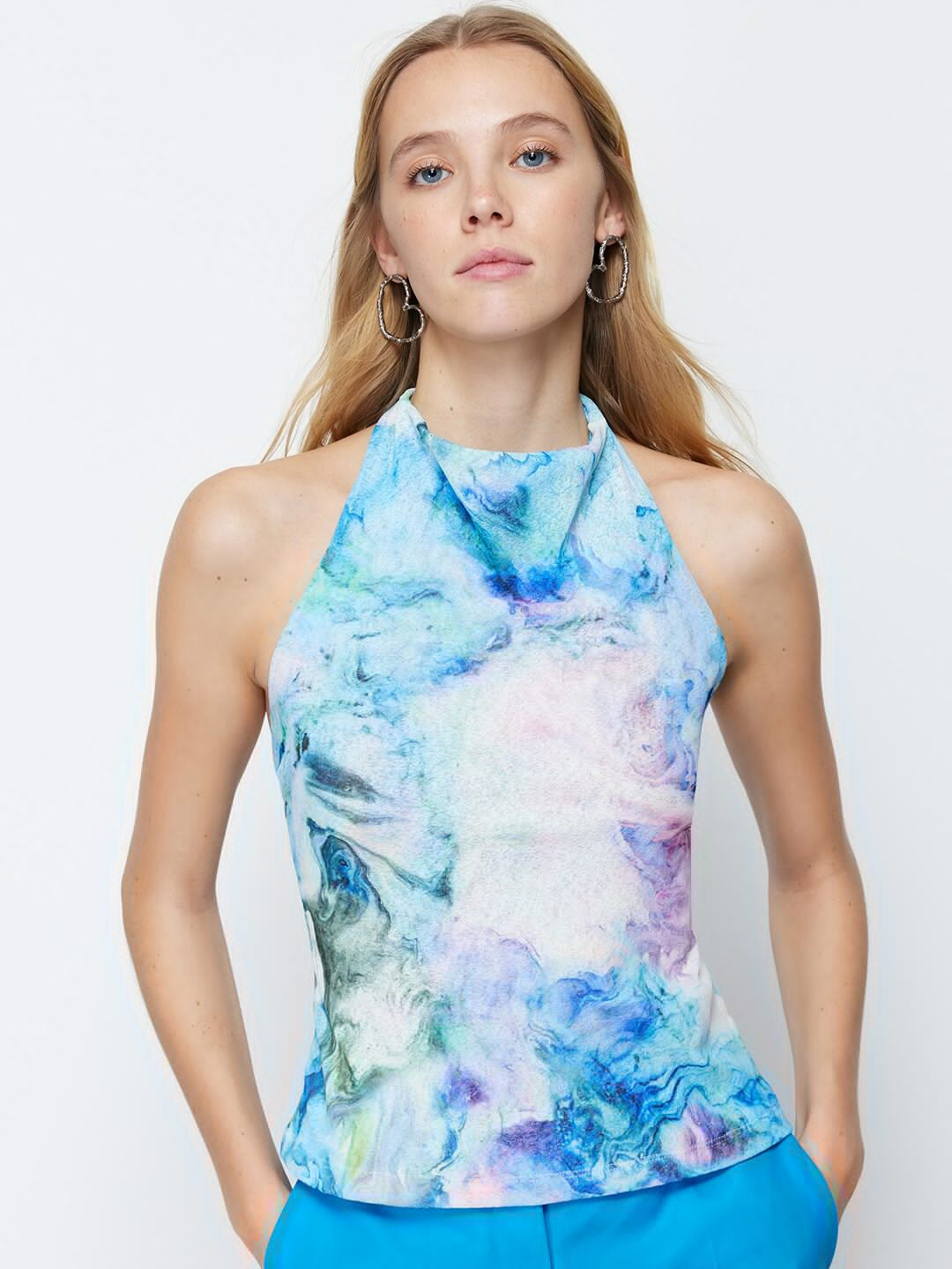 Trendyol Abstract Print Halter Neck Top