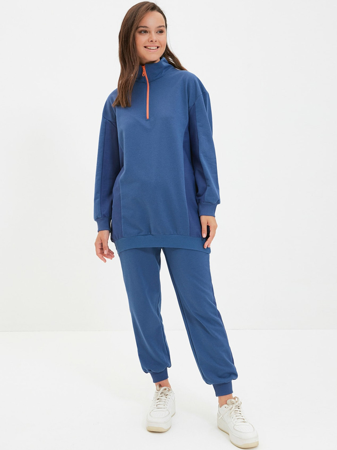 Trendyol Stand Collar Half Zipper Longline Tracksuit
