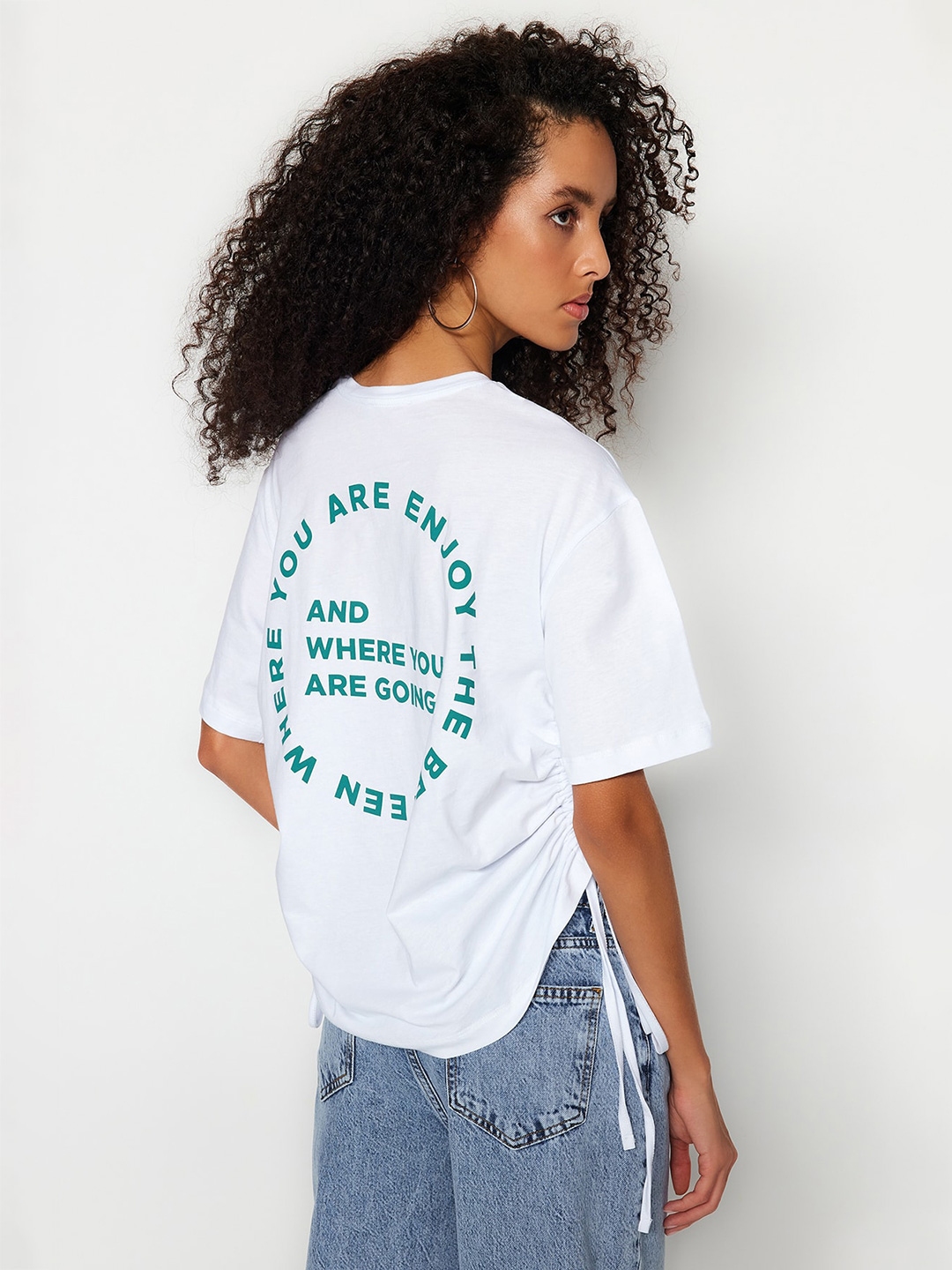 Trendyol Typography Printed Round Neck Cotton T Shirt - Tshirts for Women 27681080 | Myntra