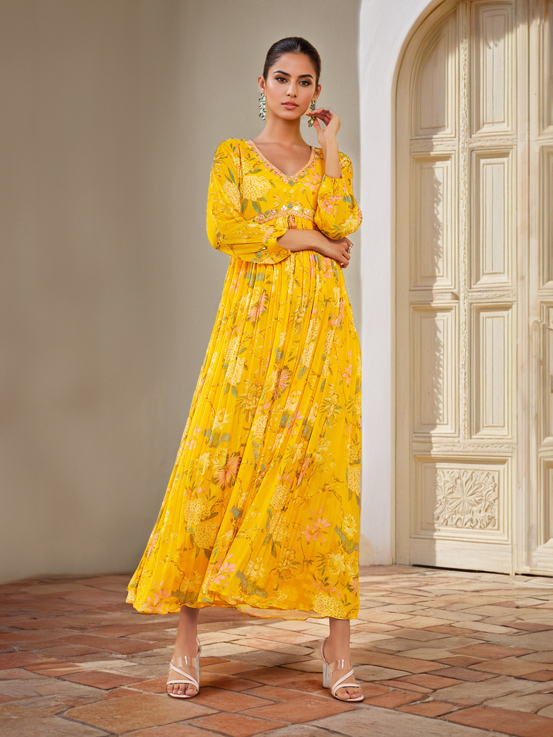 Soch Floral Printed With Cutdana Work Detail Maxi Ethnic Dress