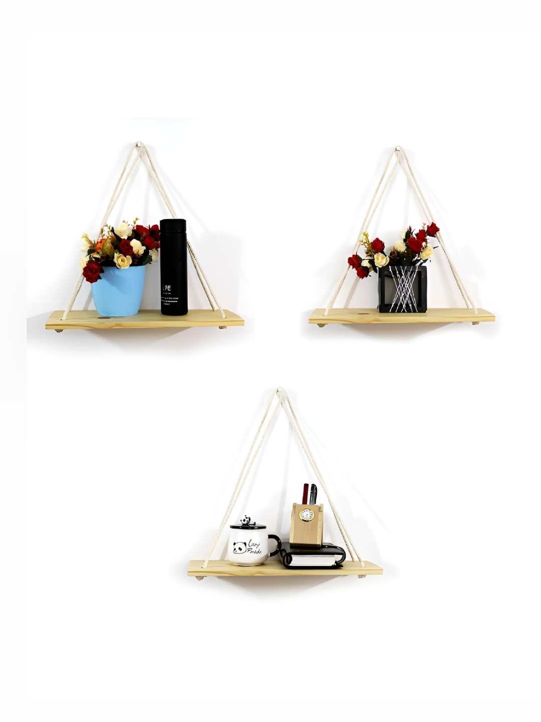 VAH Kya Bat Hai !! Set of 3 Pine Wood Wall Shelves