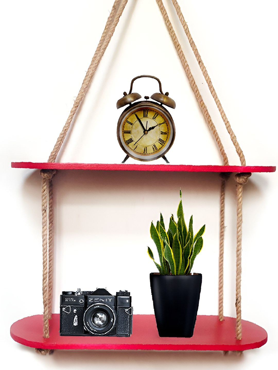 VAH Kya Bat Hai !! Maroon 2 Layer Floating Wall Shelf Wall Rustic Rope Wall Hanging