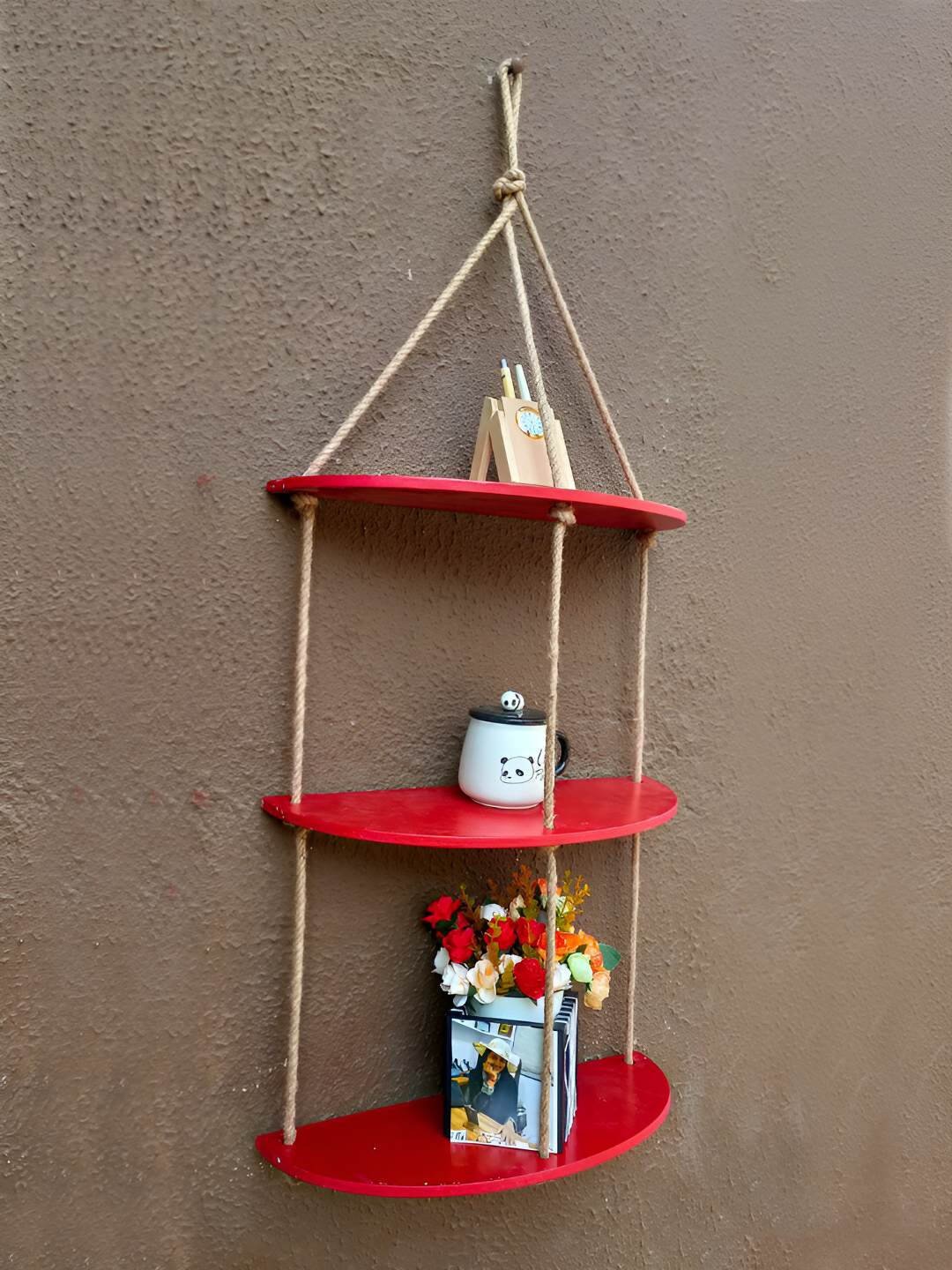 VAH Kya Bat Hai !! Maroon 3 Layer Wooden Floating Wall Shelf