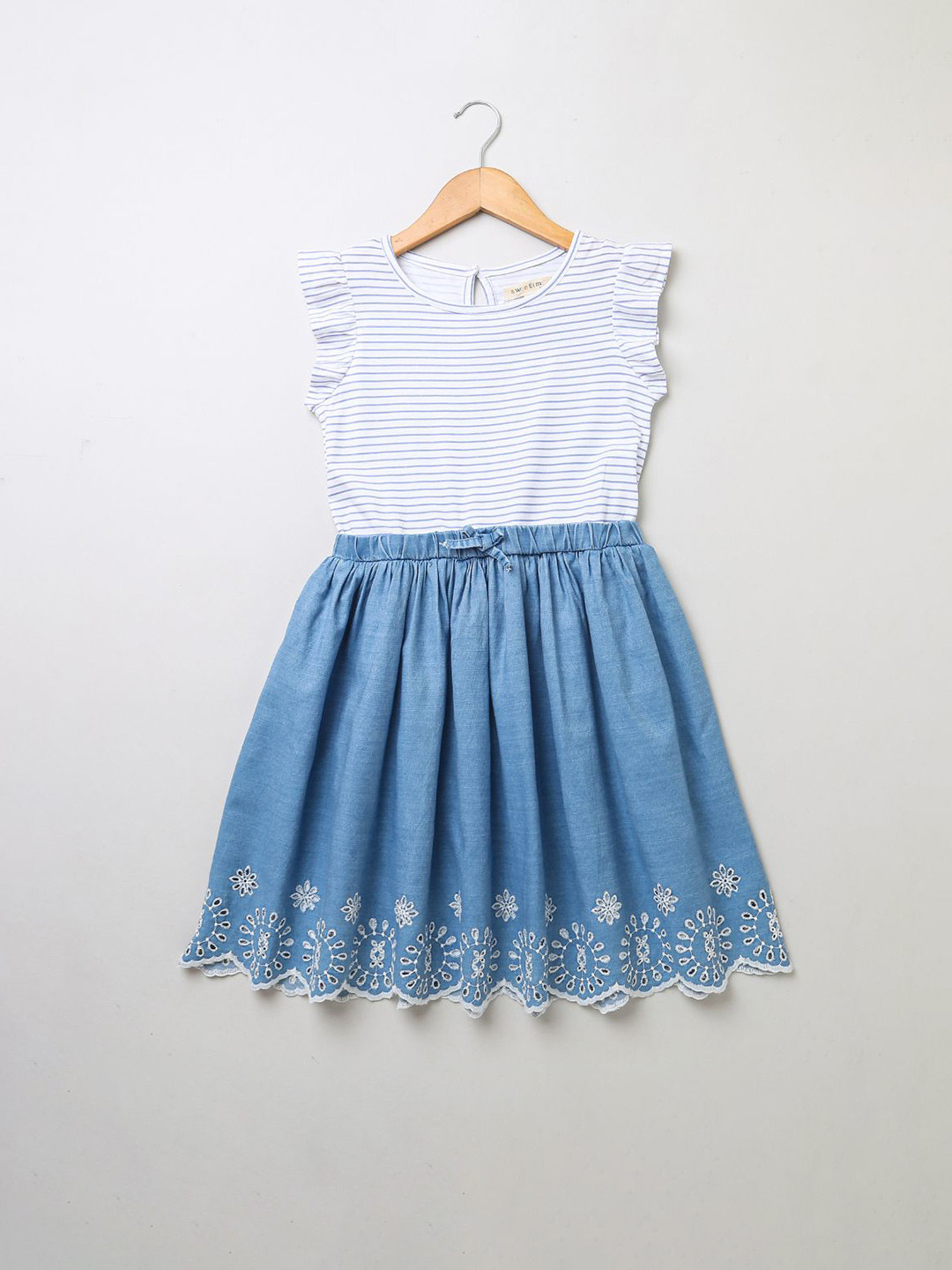 Sweetlime By AS Girls Striped Flutter Sleeve Fit & Flare Dress