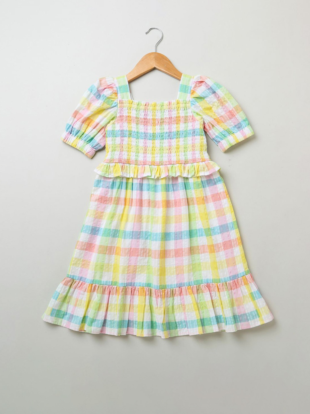 Sweetlime By AS Girls Checked Organic Cotton Fit & Flare Dress