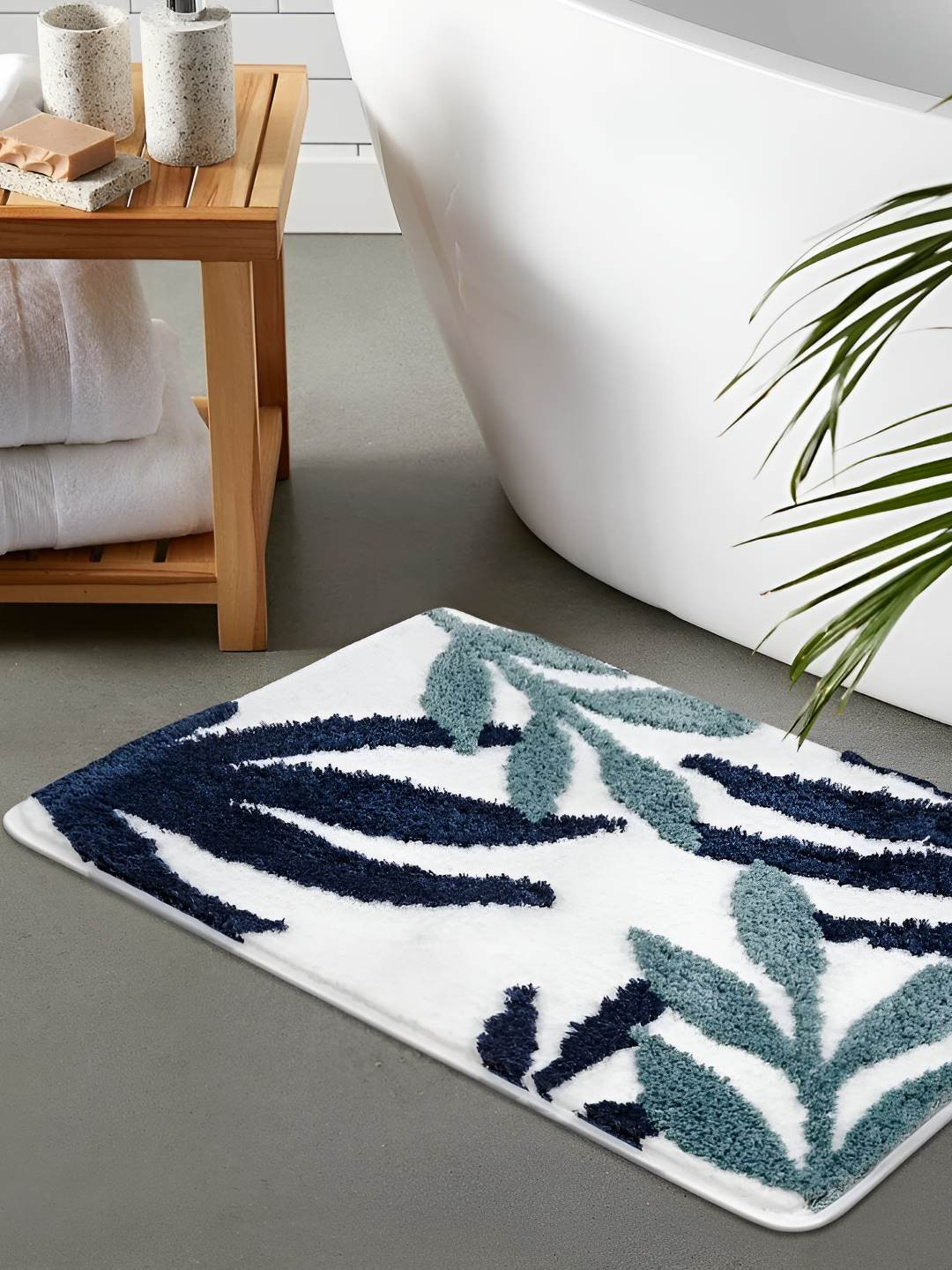 Bajo's White & Blue Self-Designed Anti-Skid Doormat