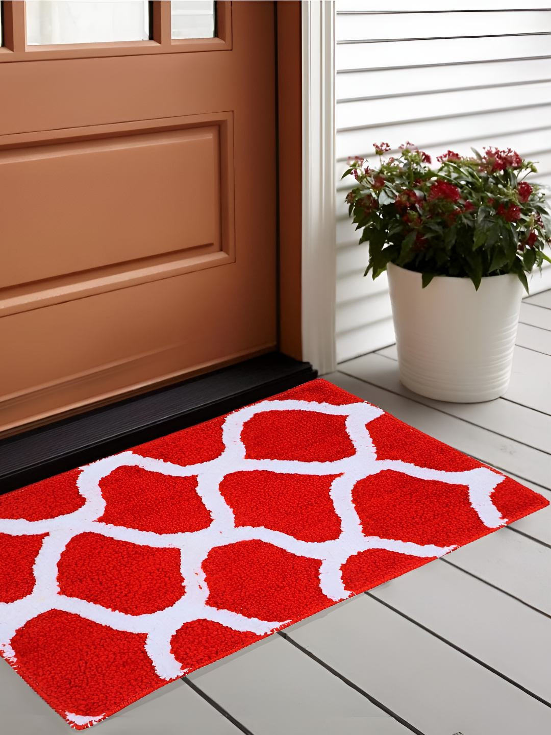 Bajo's Red & White Self-Designed Anti-Skid Doormat