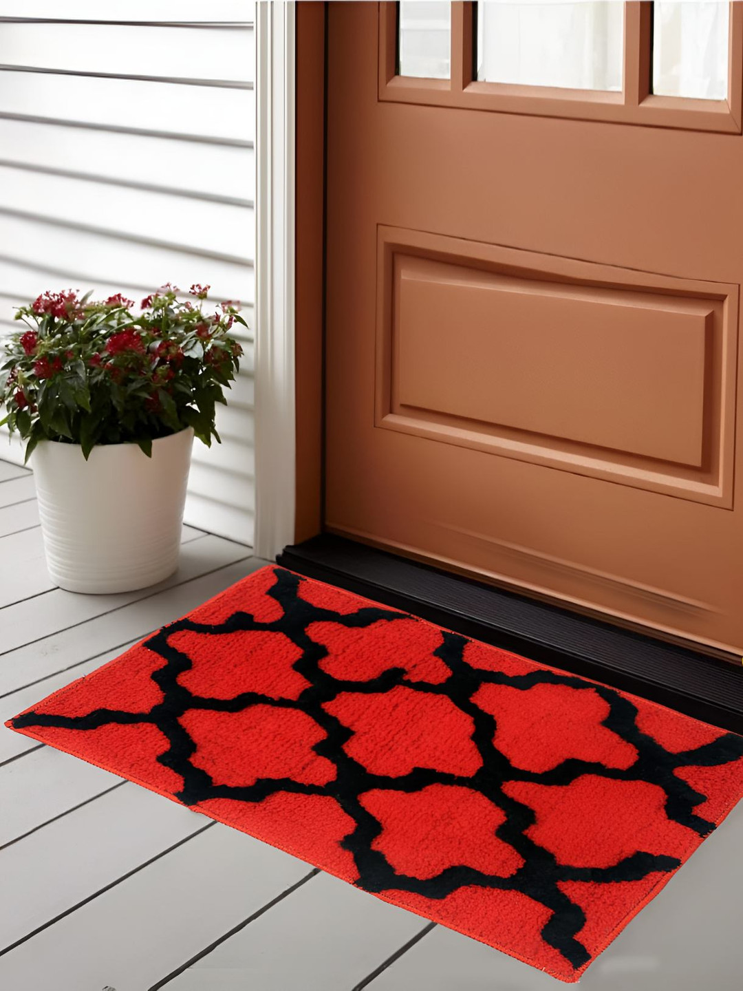 Bajo's Red & Black Patterned Anti-Skid Doormats