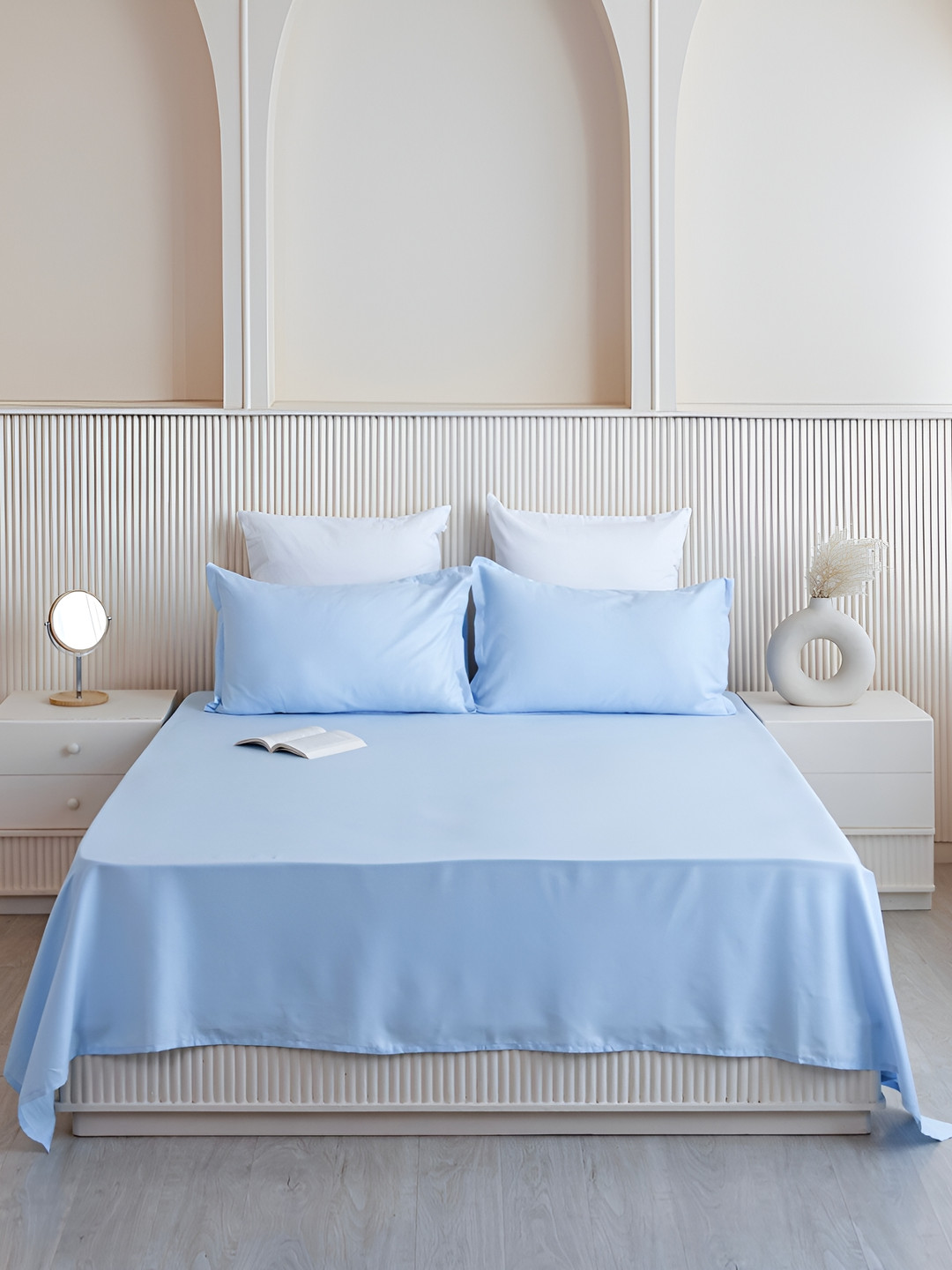HOMEMONDE Blue Cotton 210 TC Single Fine Bedsheet with a Pillow Cover-78 x 36 inches