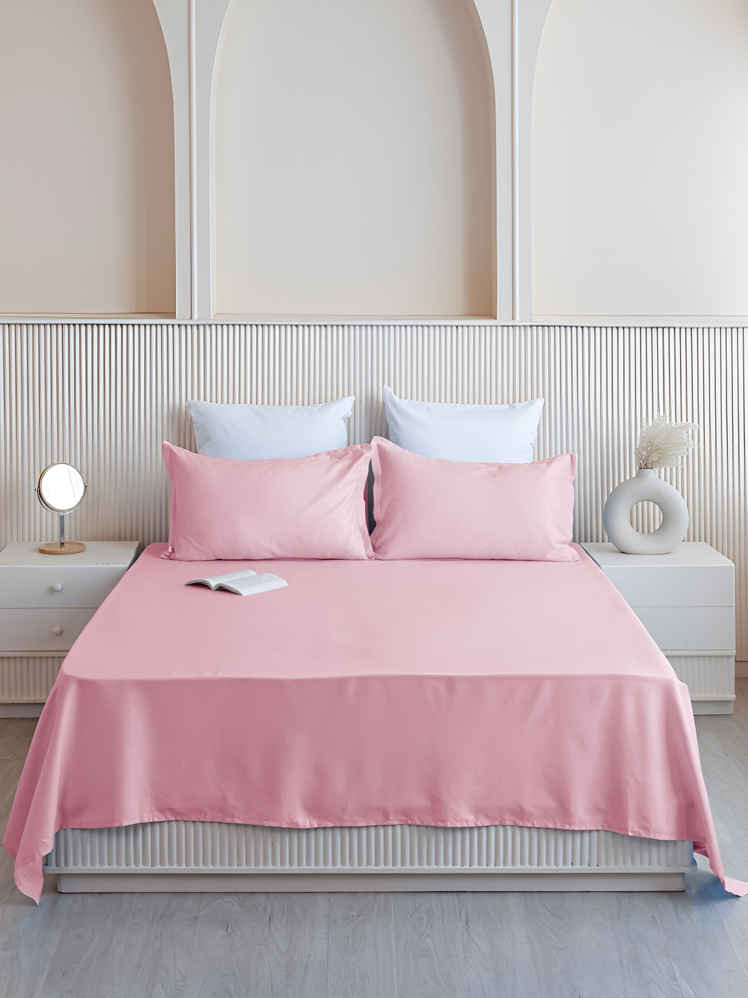 HOMEMONDE Pink Cotton 210 TC Double Fine Bedsheet with a Pillow Cover-72 x 36 inches