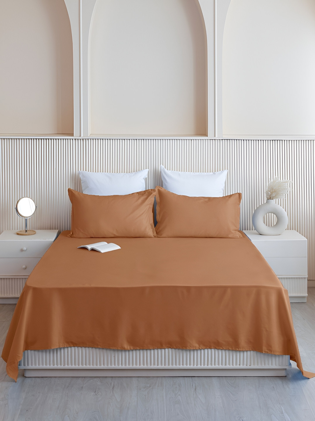 HOMEMONDE Taupe Cotton 210 TC King Fine Bedsheet with 2 Pillow Covers-83 x 75 inches