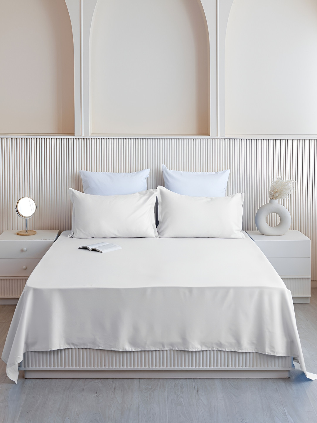 HOMEMONDE White Cotton 210 TC Single Fine Bedsheet with a Pillow Cover-60 x 90 inches