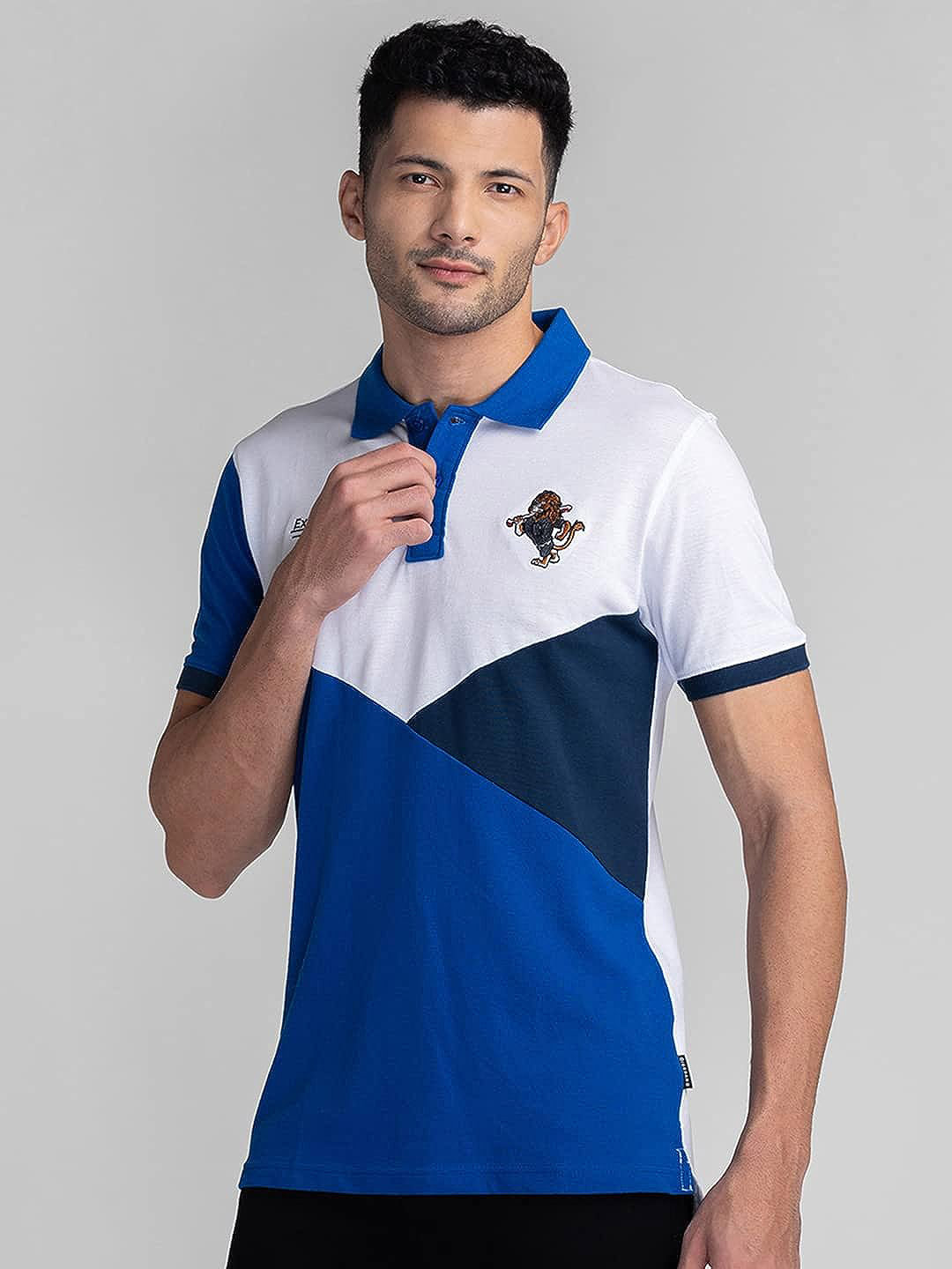 GIORDANO Colourblocked Polo Collar Cotton Slim Fit T-shirt