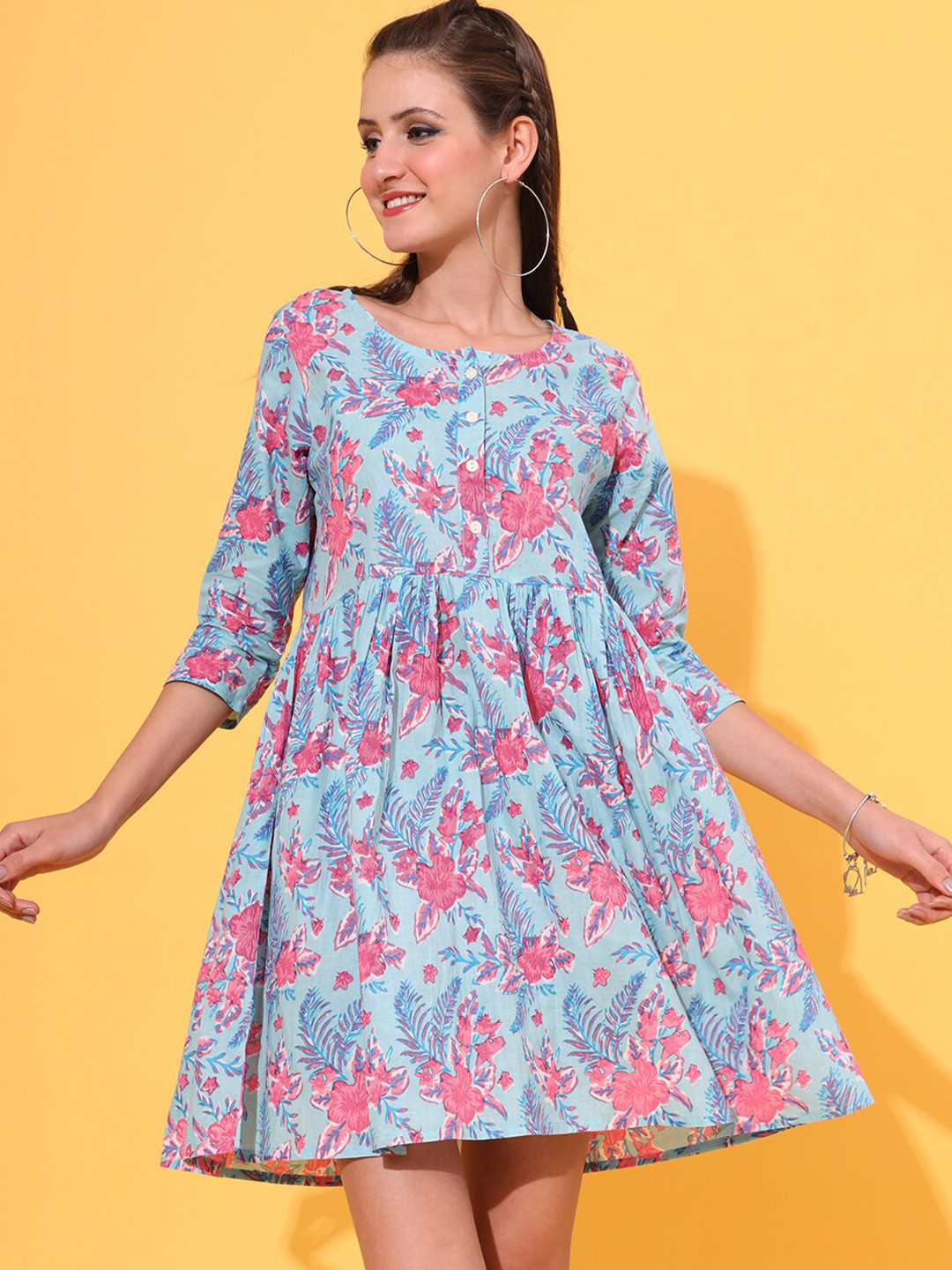 JAIPUR PRIME Floral Printed Pure Cotton A-Line Dress