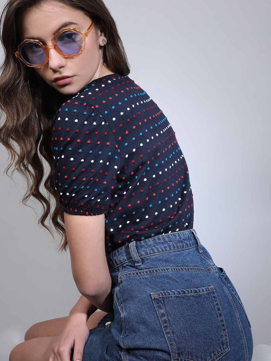 Vero Moda Printed Round Neck Short Puff Sleeves Cotton Regular Fit T-shirt