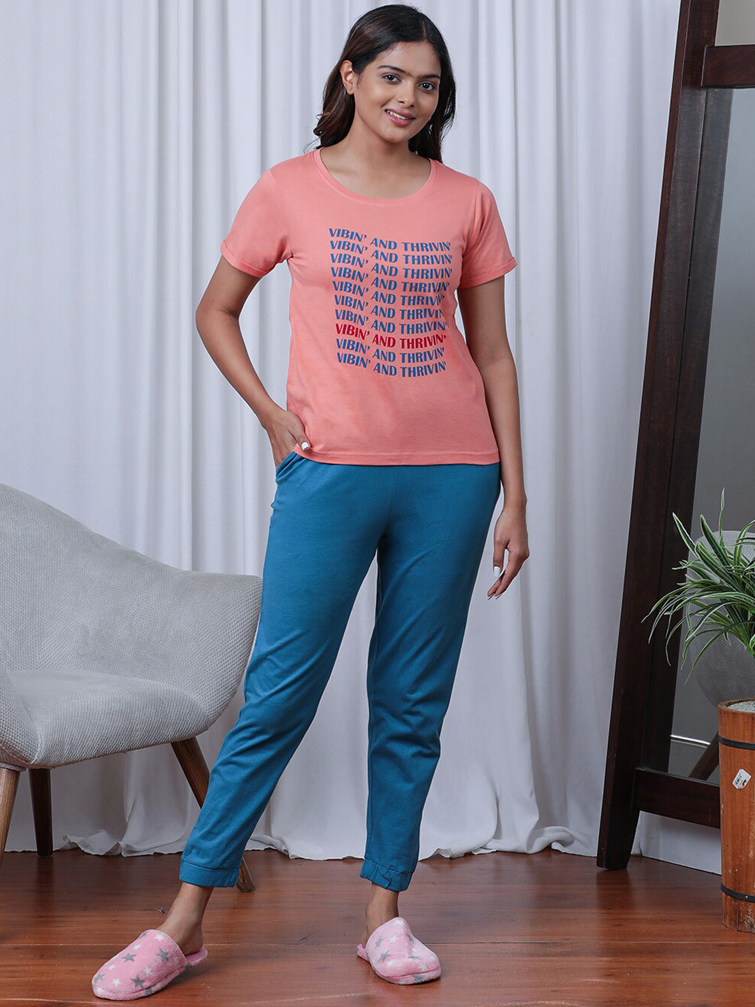 Slumber Jill Typography Printed Pure Cotton Night Suit