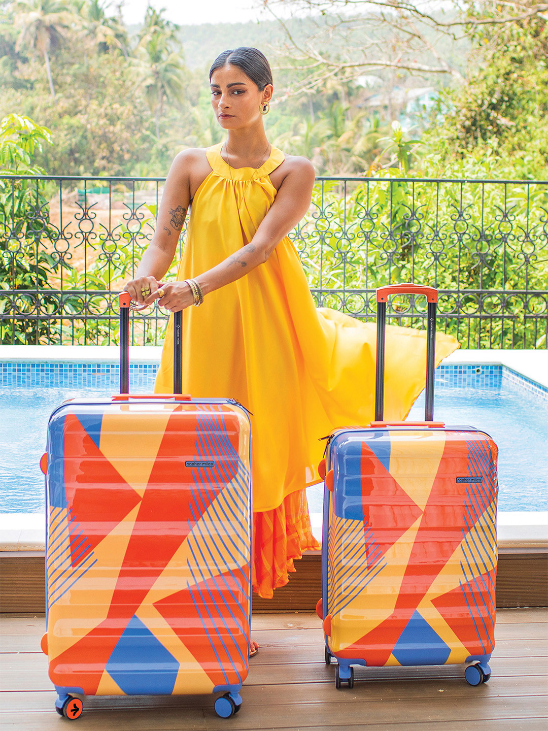 Nasher Miles Chicago Hard-Side Polycarbonate Set of 2 S/M Orange-Blue Trolley Bags 55-65cm