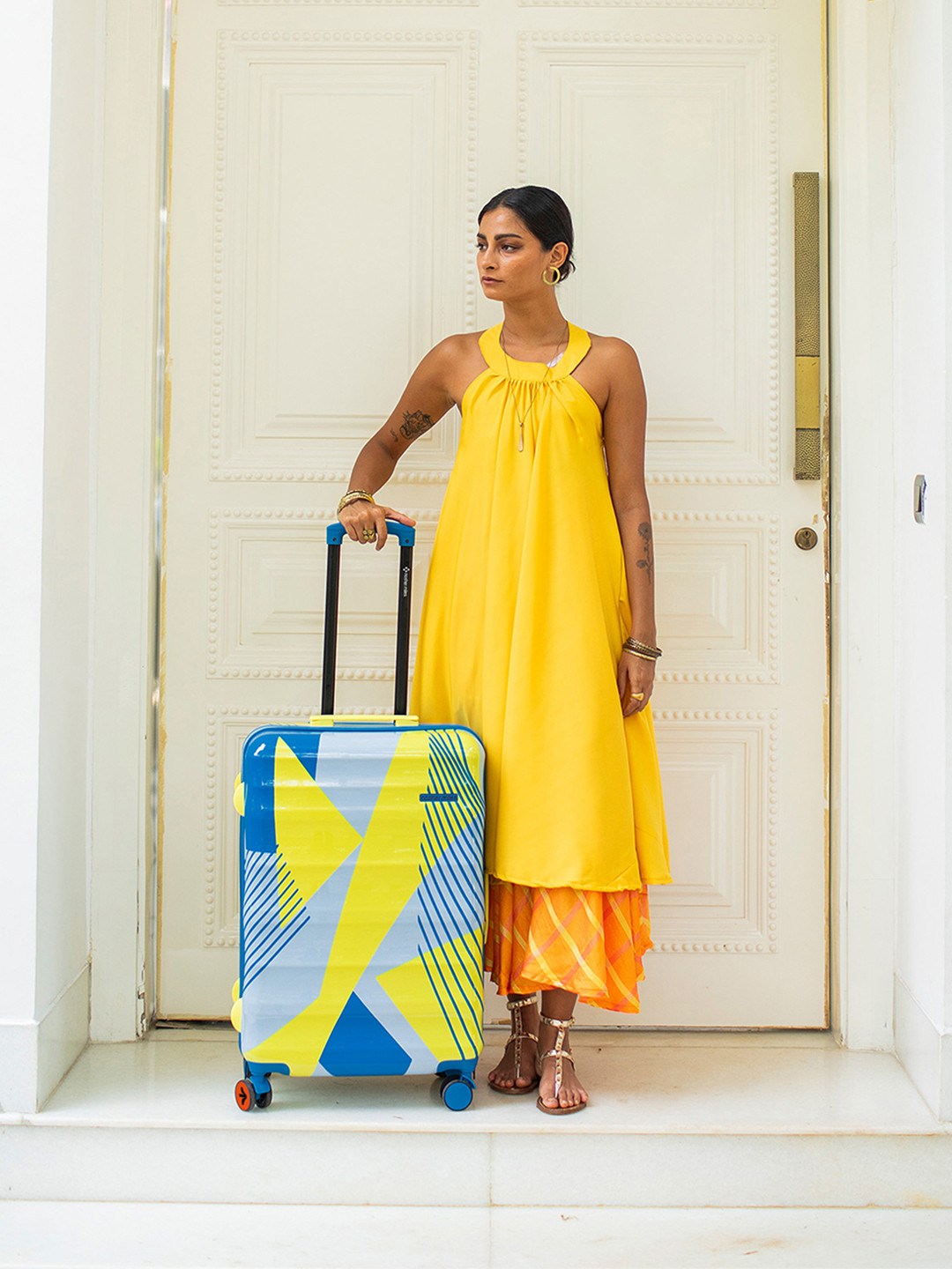 Nasher Miles Chicago Hard-Sided Polycarbonate Cabin Lemon-Teal Trolley Bag - 20Inch 55cm