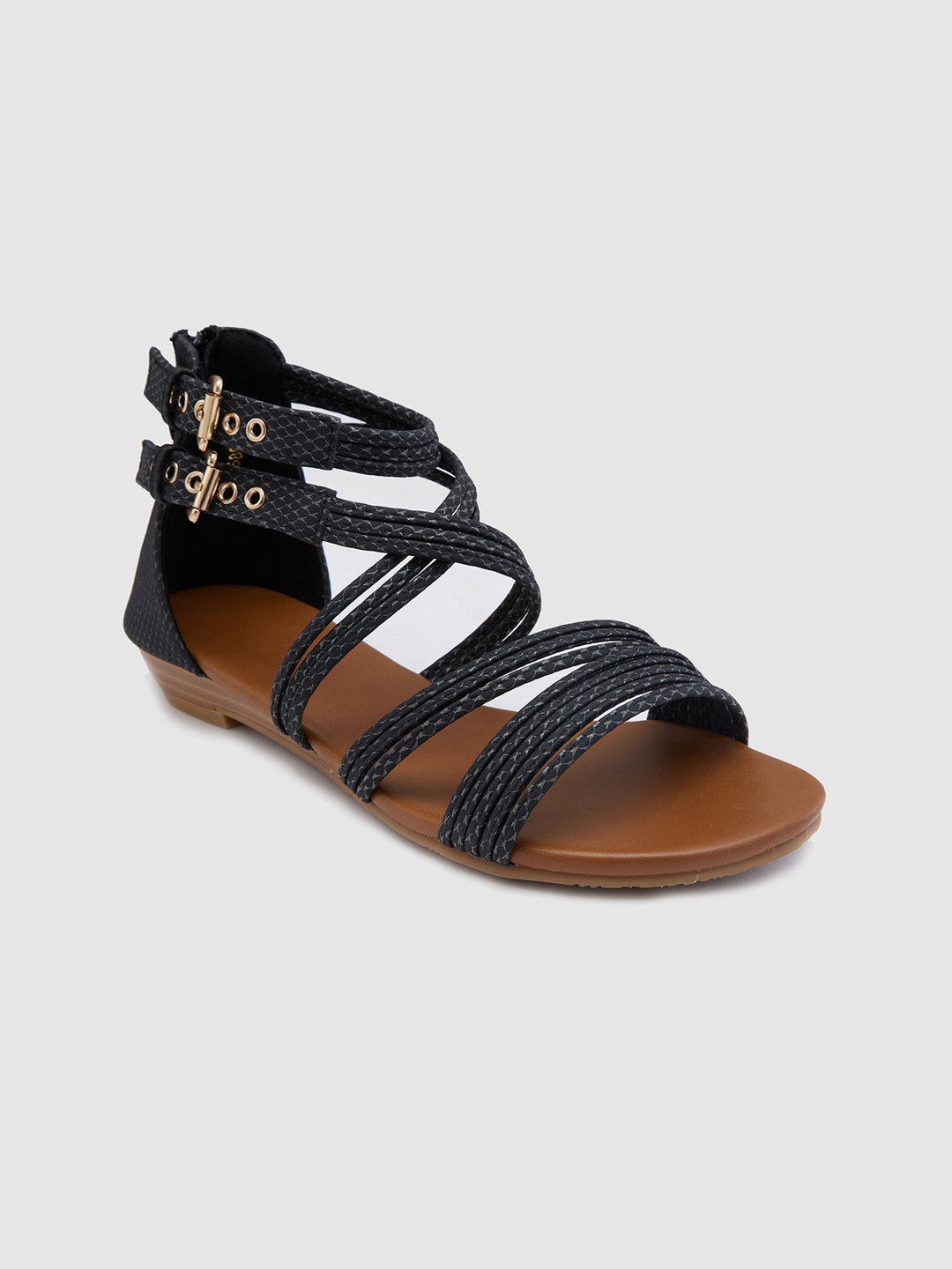 Sole To Soul Women Buckle Detailed Open Toe Flats