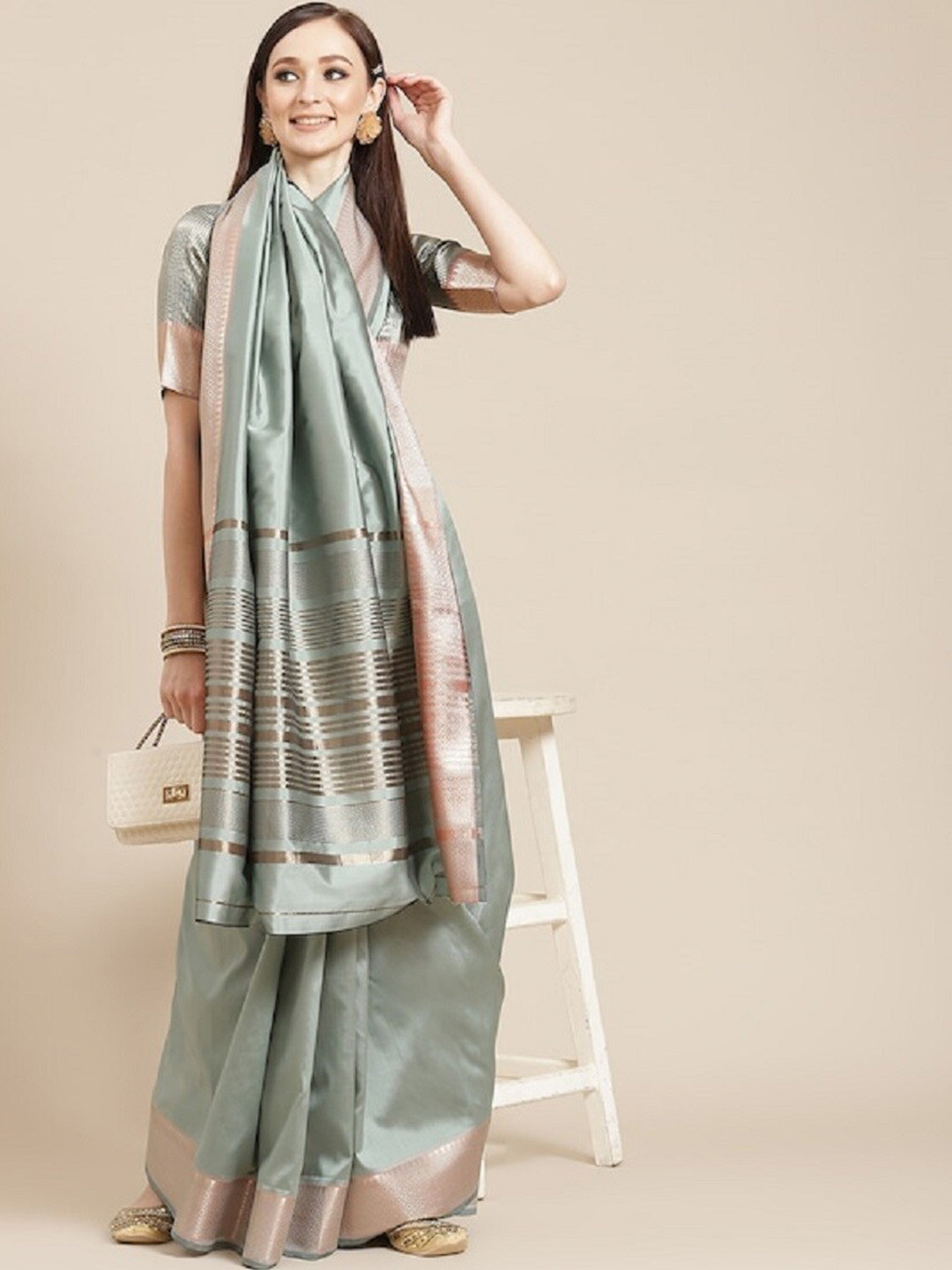 Mitera Woven Designed Border Zari Silk Cotton Saree