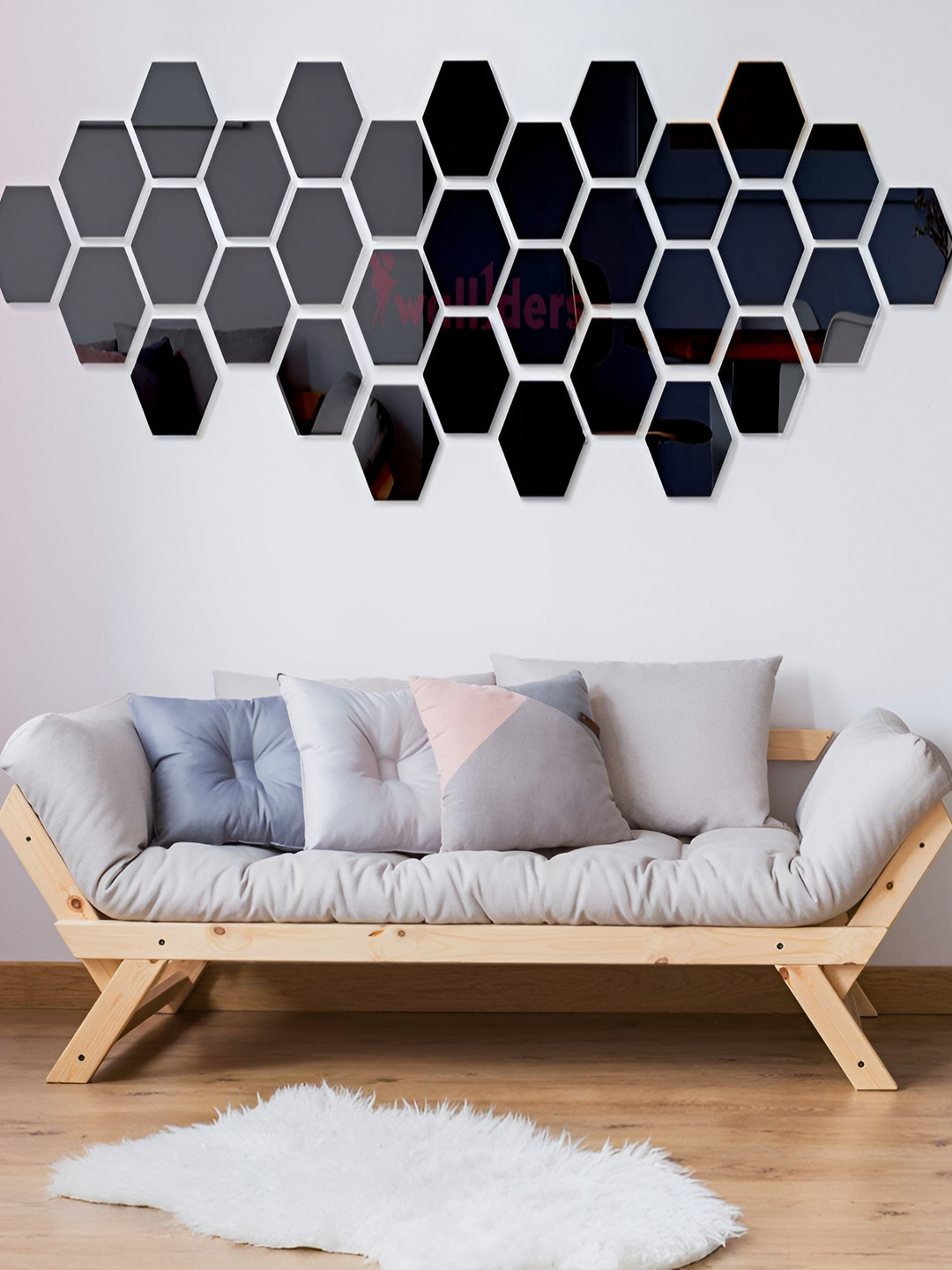 Wall1ders Black 31-pcs Hexagon-shaped 3D Acrylic Mirror Wall Stickers