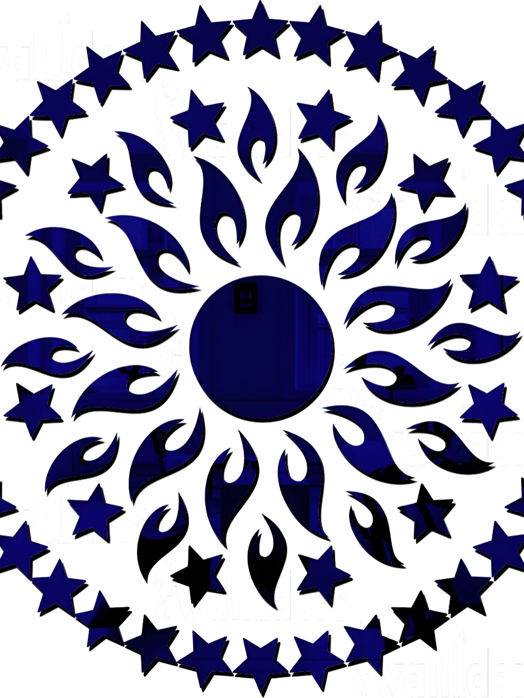 Wall1ders Blue Sun With Stars Shape Self-Adhesive 3D-Mirror Wall Sticker