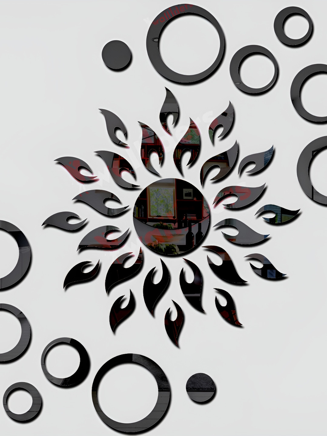 Wall1ders Black 2 Pieces Black Ring 3D Mirror Wall Stickers