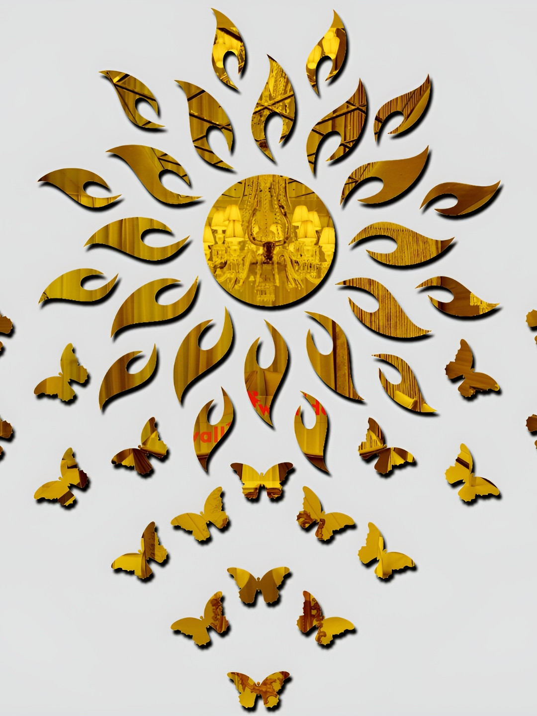 Wall1ders Gold-Toned 20 Pcs Butterfly 3D Mirror Wall Stickers