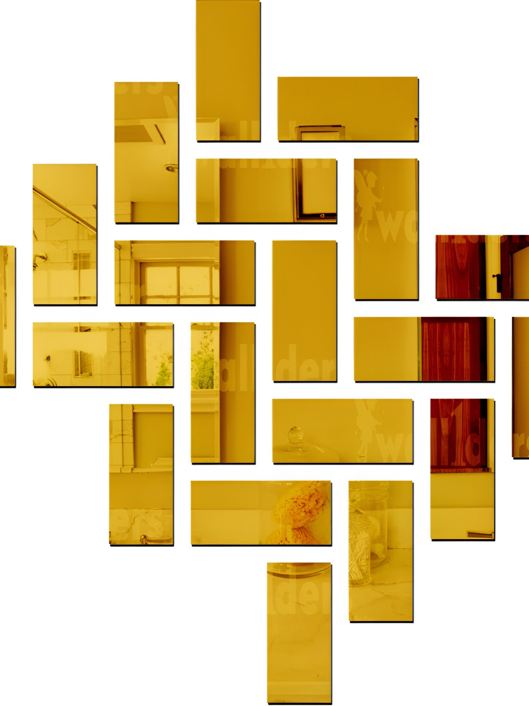 Wall1ders Beige 20-Pcs Rectangle Shape Self-Adhesive 3D Acrylic Mirror Wall Stickers