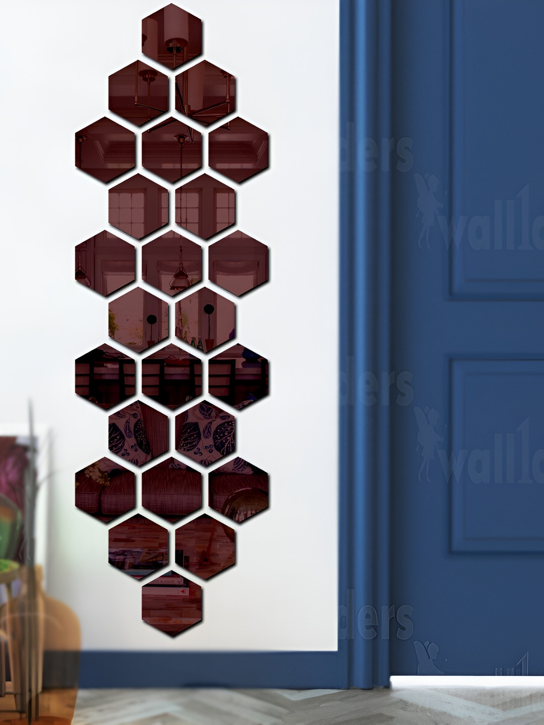 Wall1ders Brown 24 Hexagon 3D Mirror Wall Stickers
