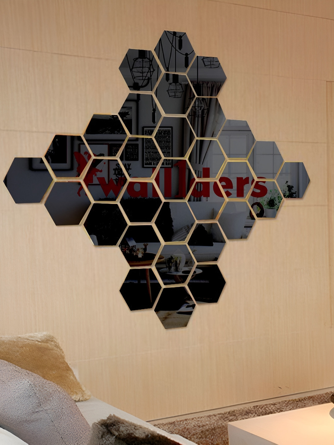 Wall1ders Black 30-pcs Hexagon-shaped 3D Acrylic Mirror Wall Stickers