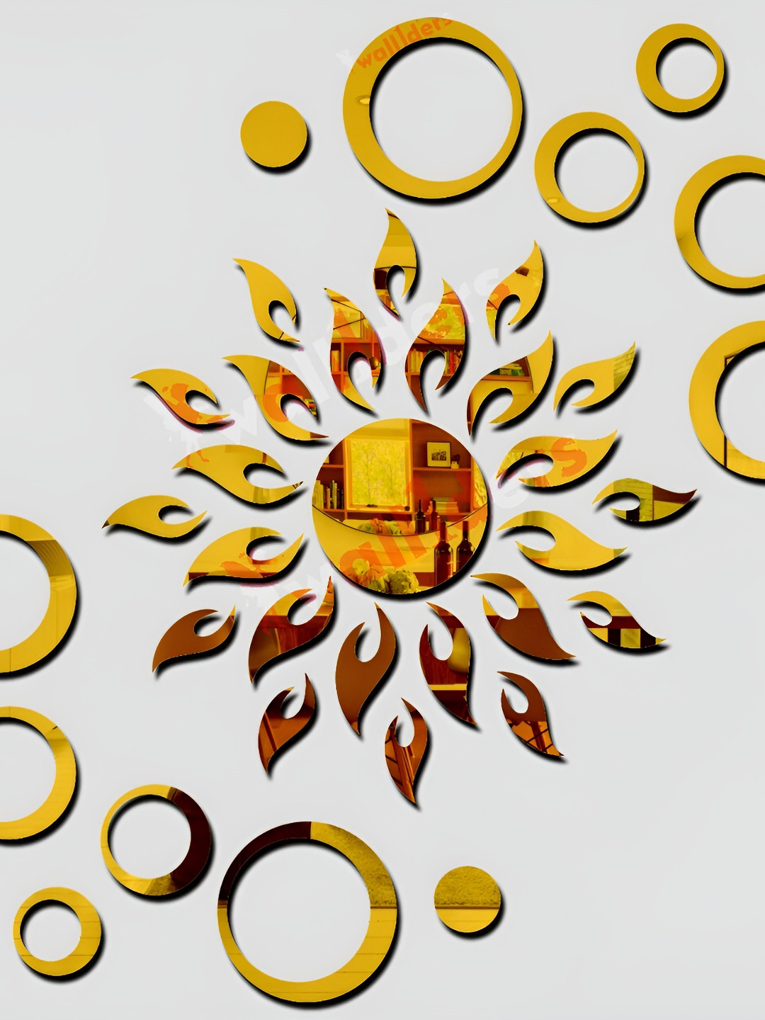 Wall1ders Gold-Toned 2 Pieces Rings Mirror Wall Stickers