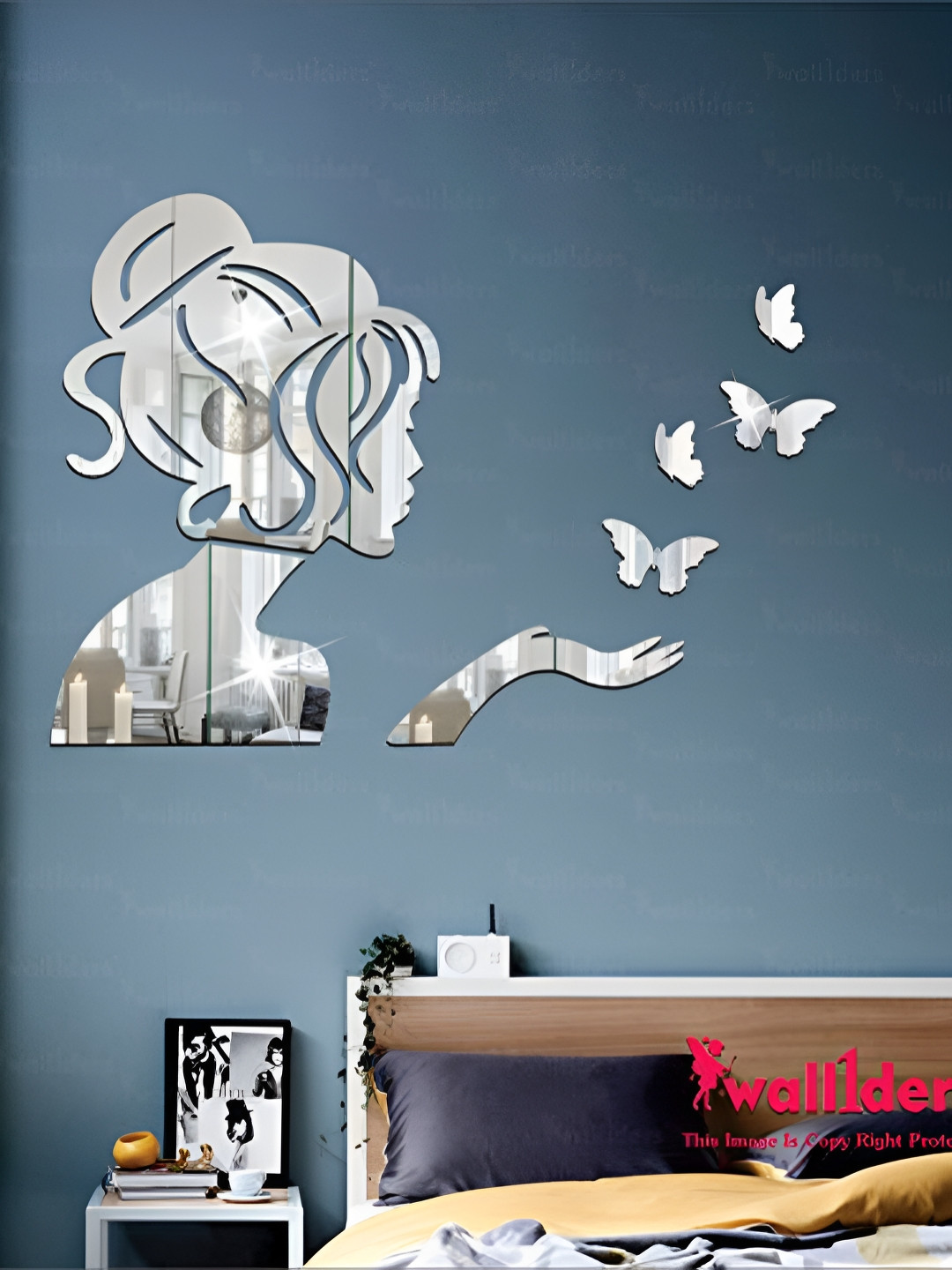 Wall1ders Silver Angel & 4 Butterflies Mirror Wall Stickers