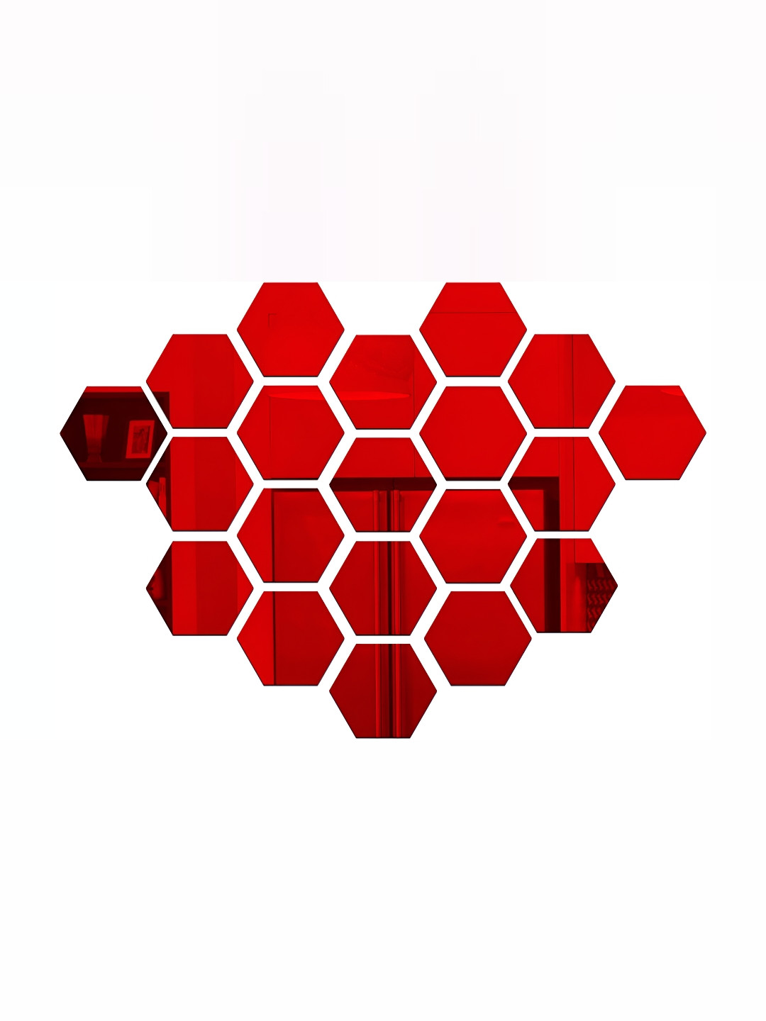 Wall1ders Red 20-Pcs Hexagon Shape Self-Adhesive 3D Acrylic Mirror Wall Stickers