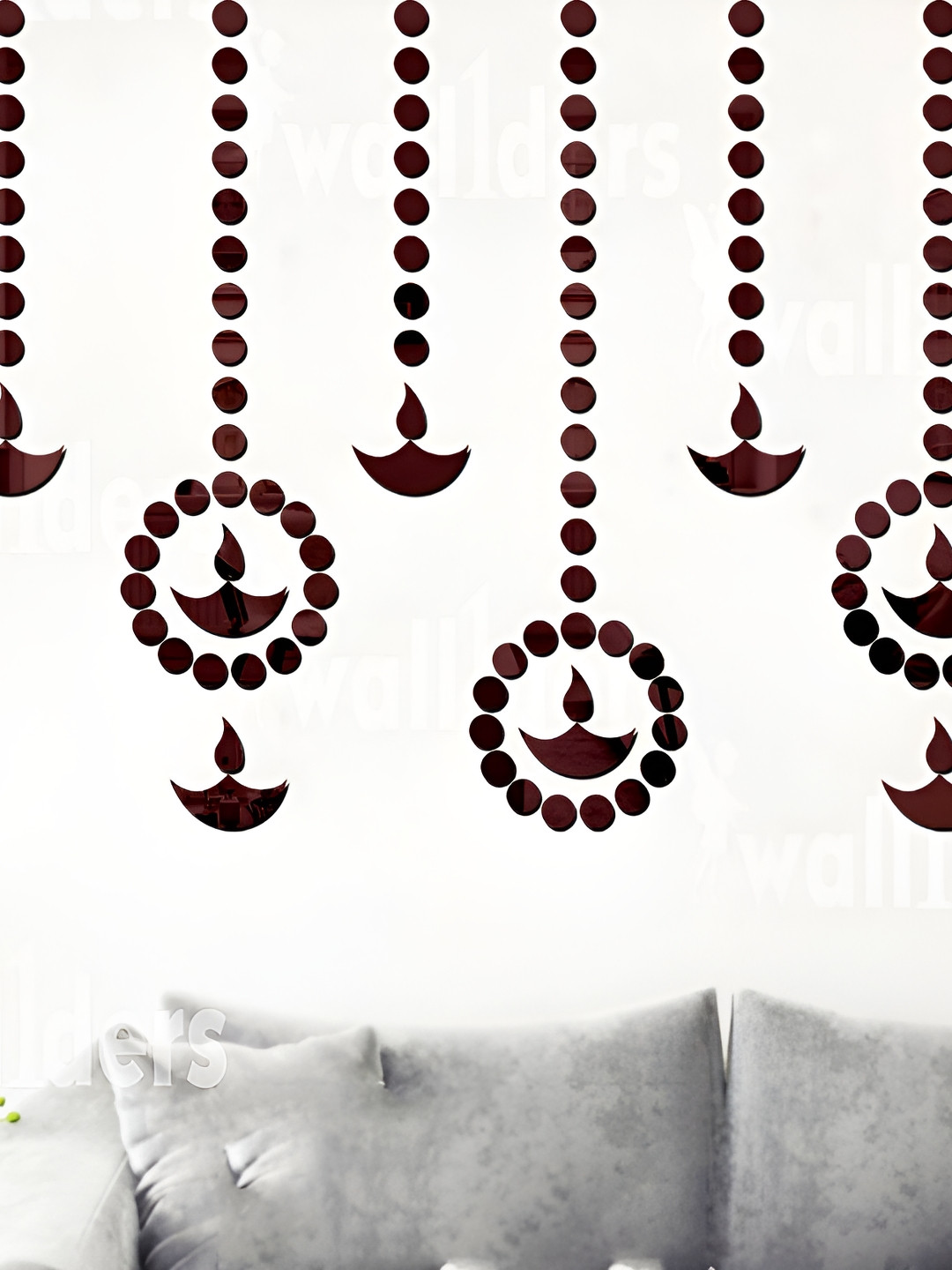 Wall1ders Brown 210 Pieces Dot & Diya Shaped 3D Acrylic Mirror Wall Stickers