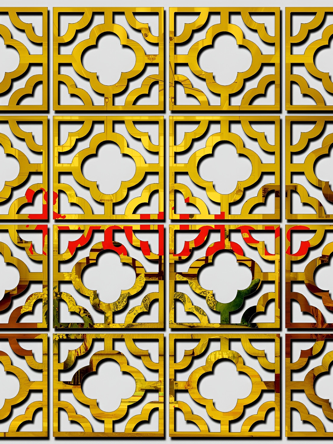 Wall1ders Beige 20-Pcs Border Shape Self-Adhesive 3D Acrylic Mirror Wall Stickers