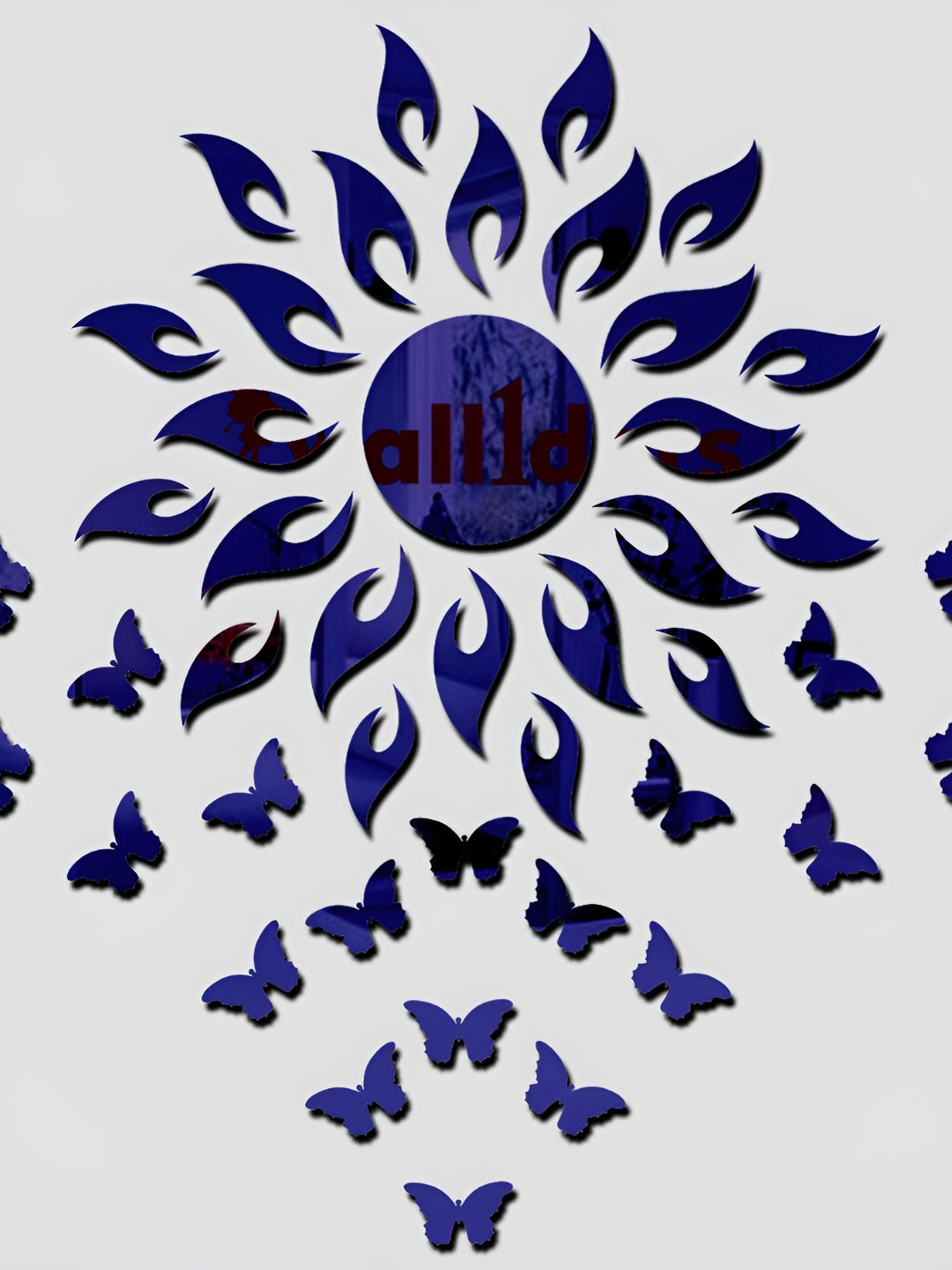 Wall1ders Navy Blue Sun & 20-pcs Butterfly 3D Acrylic Mirror Wall Stickers